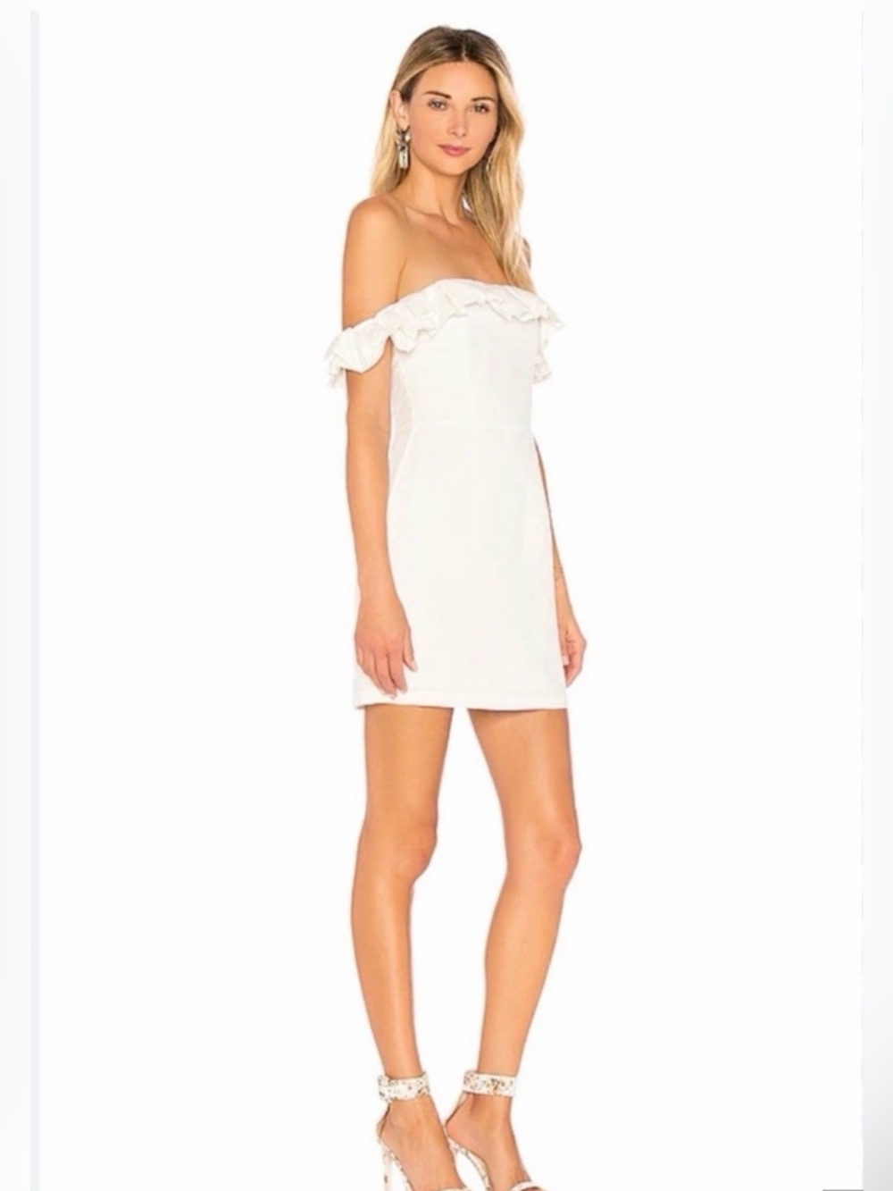 Superdown Emery Off the shoulder Ivory mini dress with ruffled straps